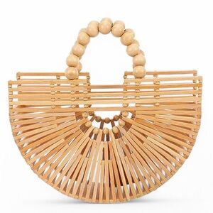 Elegant Bamboo Half Circle Handbag with Pearl Handle